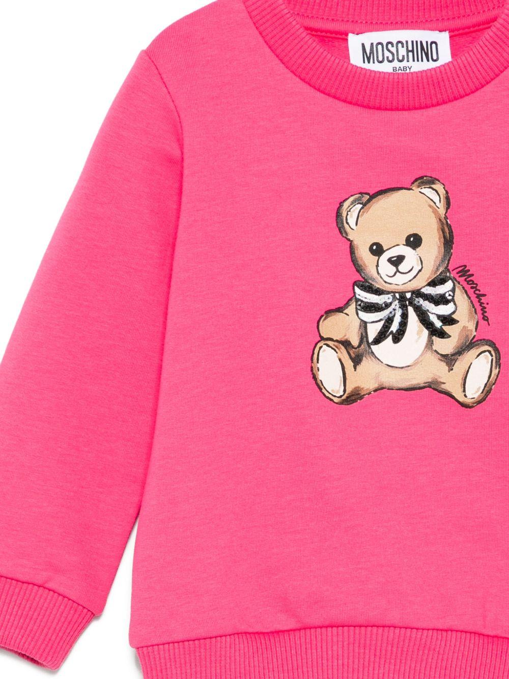 Felpa per neonata Moschino Kids fucsia con logo Teddy Bear e fiocco - Rubino Kids
