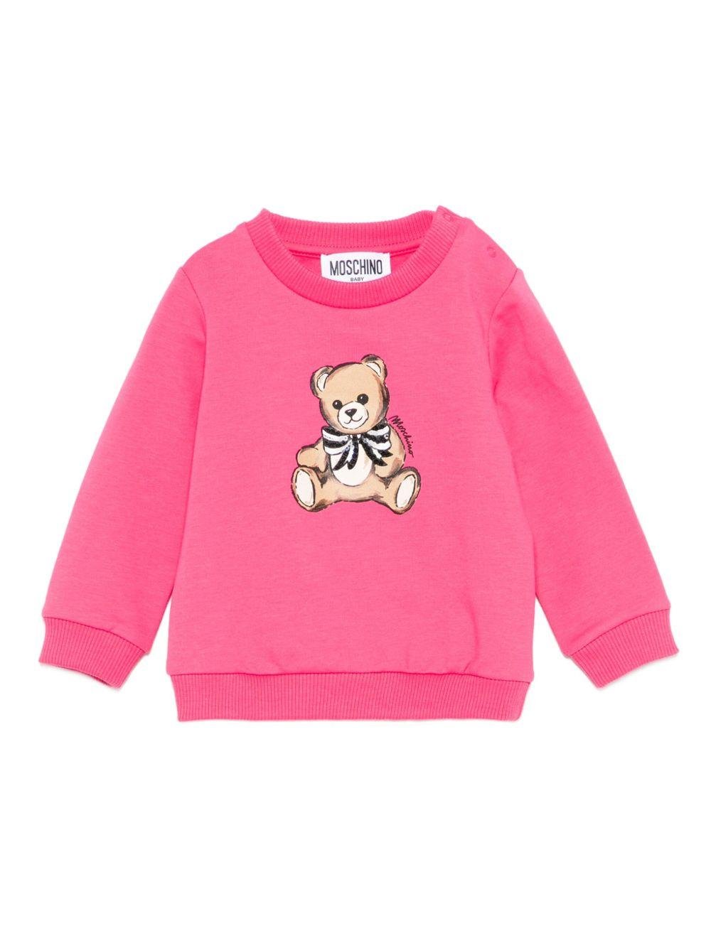 Felpa per neonata Moschino Kids fucsia con logo Teddy Bear e fiocco - Rubino Kids
