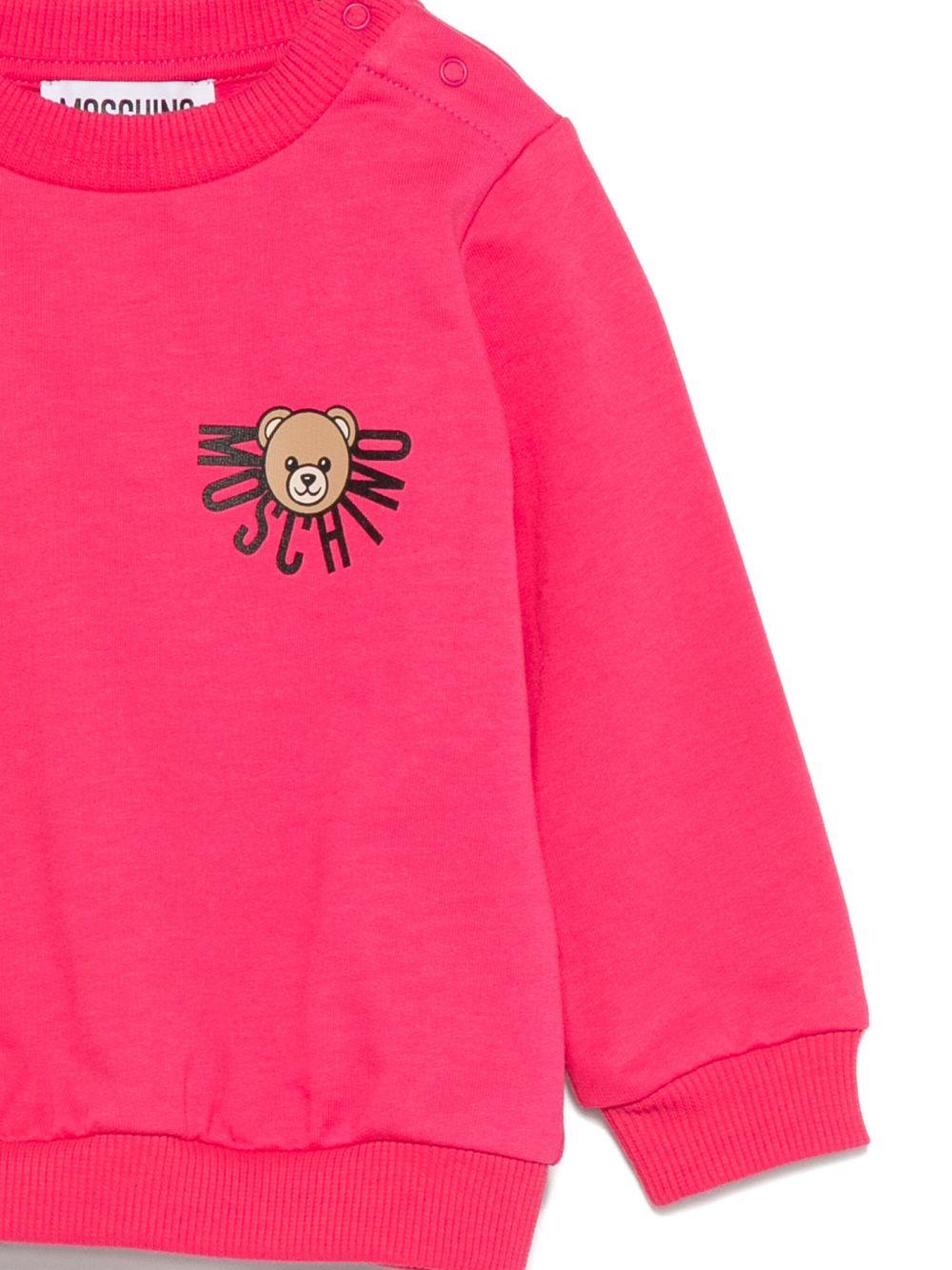 Felpa per neonata Moschino Kids fucsia con logo Teddy Bear - Rubino Kids