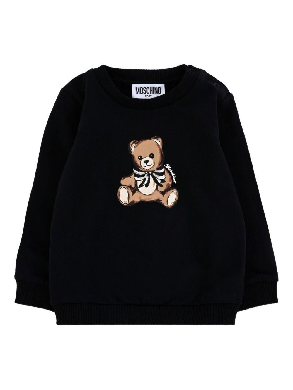 Felpa per neonata Moschino Kids nero con logo Teddy Bear e fiocco - Rubino Kids