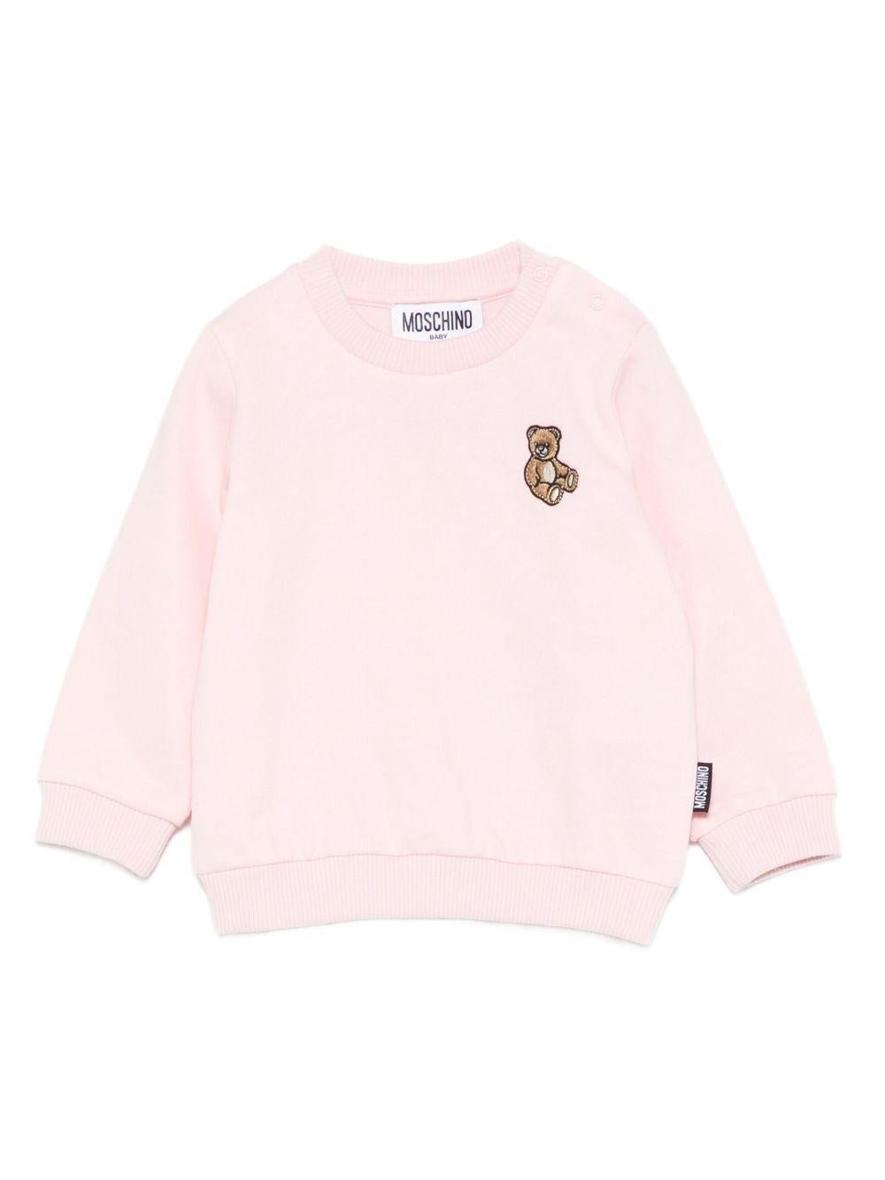 Felpa per neonata Moschino Kids rosa con logo Teddy Bear - Rubino Kids