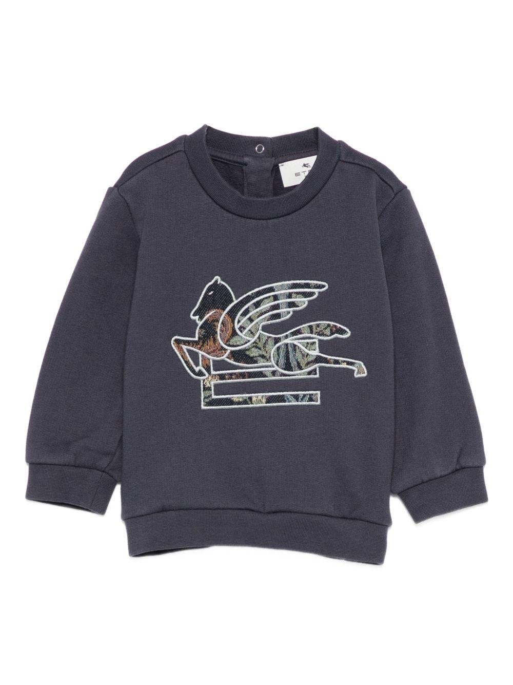 Felpa per neonati Etro Kids blu con ricamo Pegaso e chiusura con bottoni - Rubino Kids