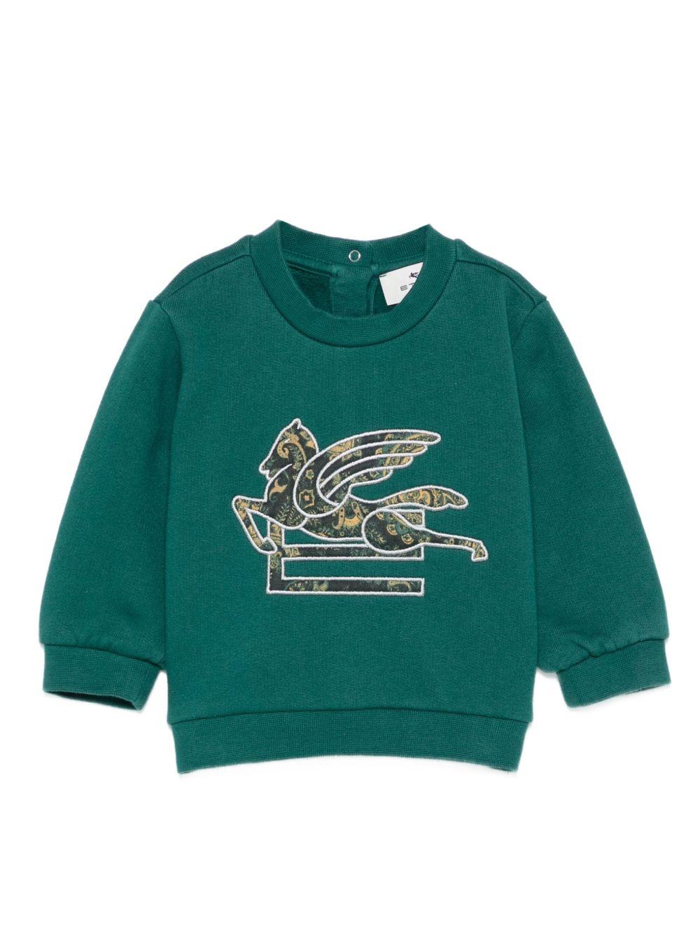 Felpa per neonati Etro Kids verde con ricamo Pegaso e chiusura con bottoni - Rubino Kids