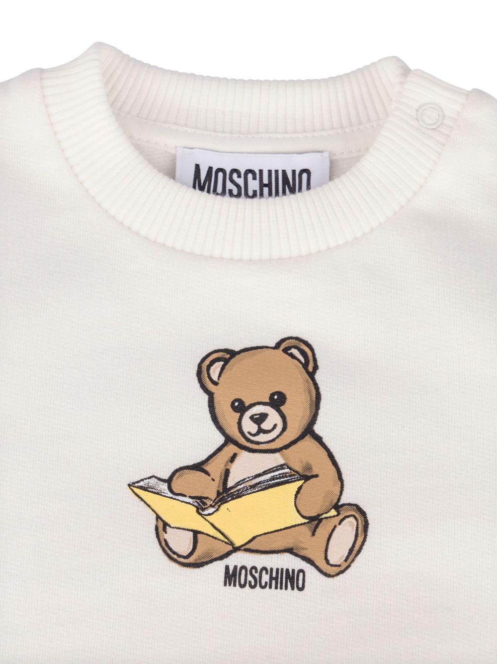 Felpa per neonati Moschino Kids bianca con stampa Teddy Bear - Rubino Kids