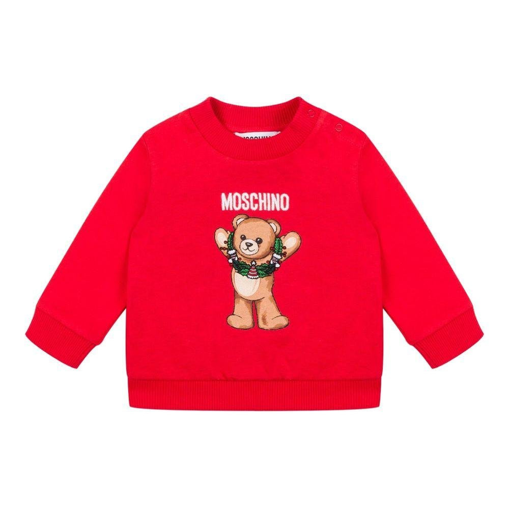 Felpa per neonati Moschino Kids rossa con stampa Teddy Bear - Rubino Kids
