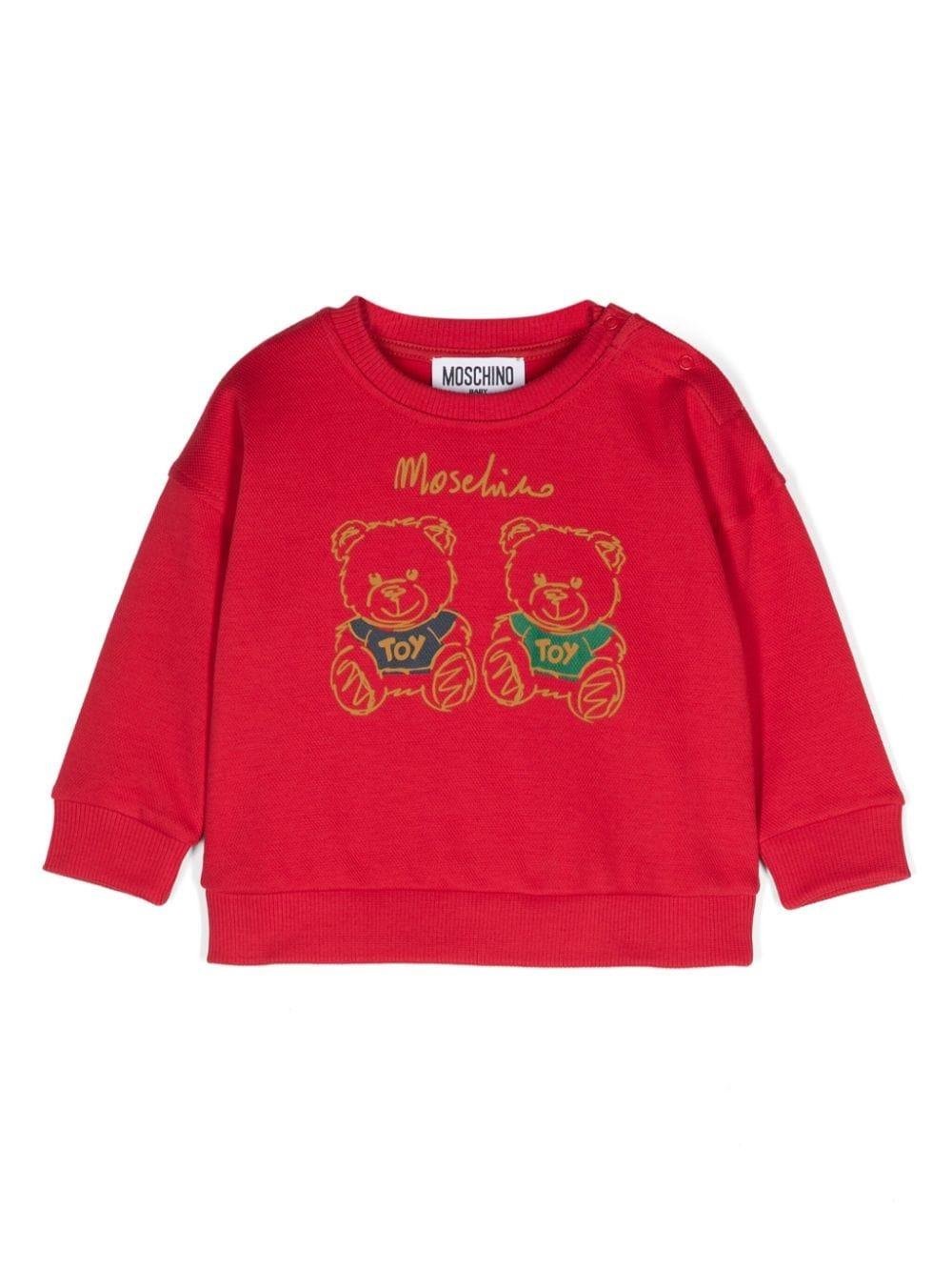 Felpa per neonati Moschino Kids rosso con stampa Teddy Bear - Rubino Kids