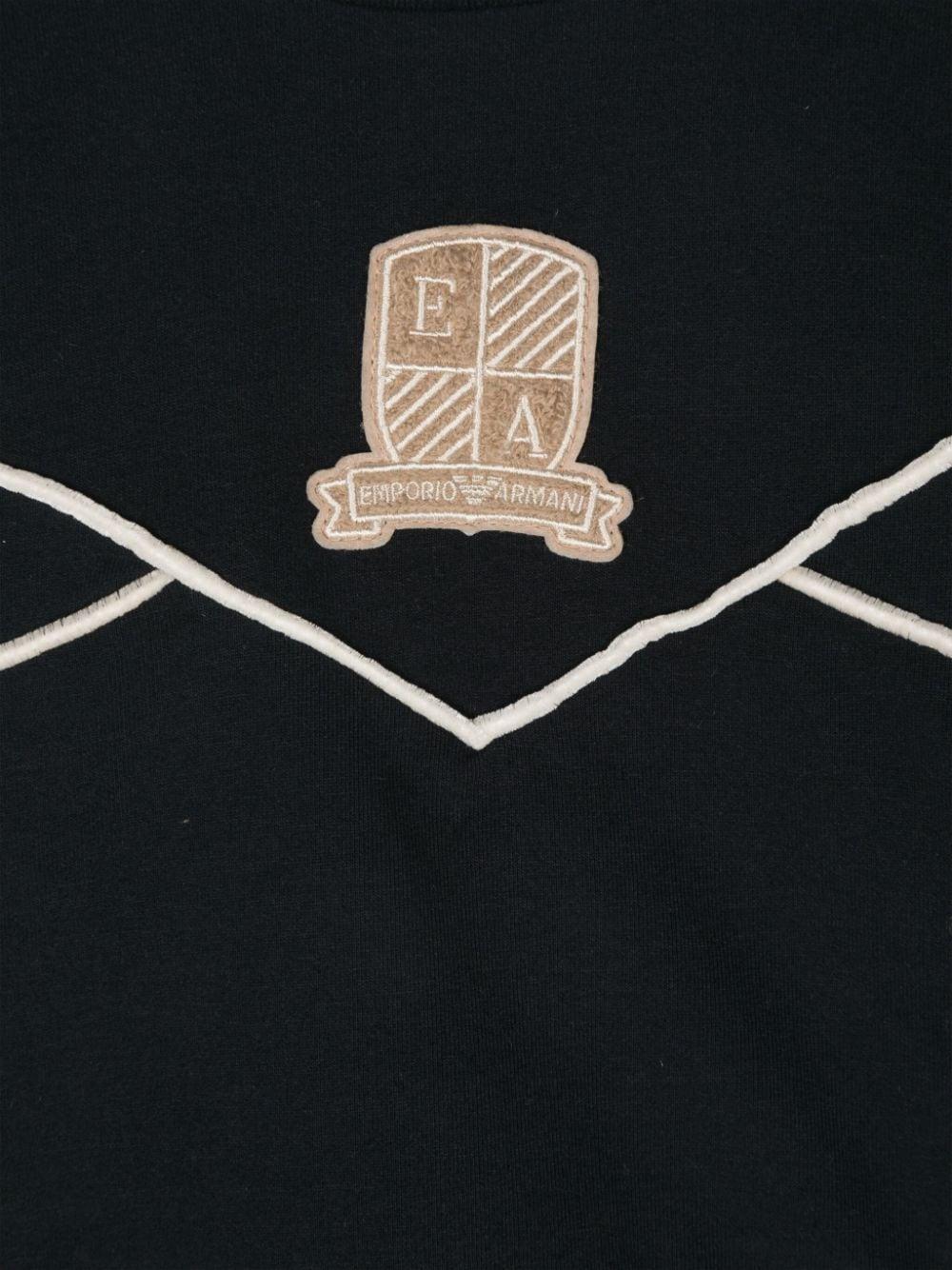 Felpa per neonato Emporio Armani Kids blu con logo - toppa e bordo a righe - Rubino Kids