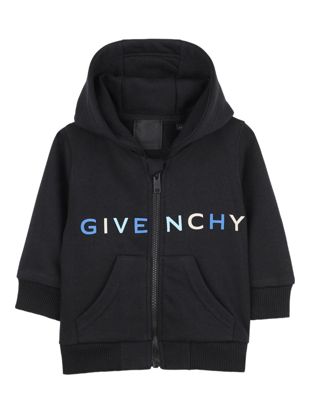 Felpa per neonato Givenchy Kids nera con scollo con cappuccio - Rubino Kids