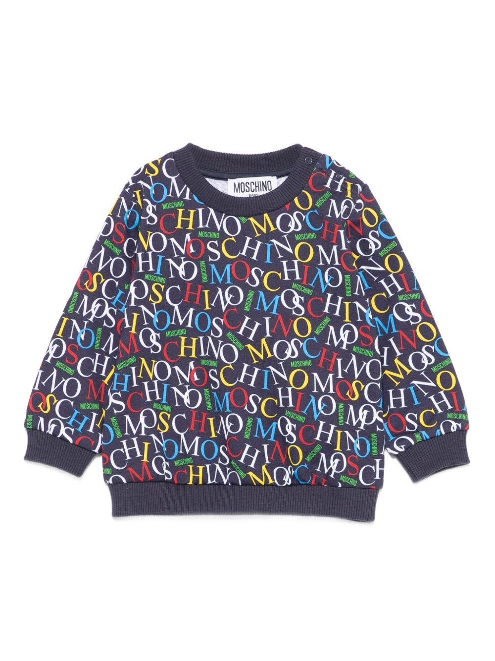 Felpa per neonato Moschino Kids blu con stampa logo all - over - Rubino Kids