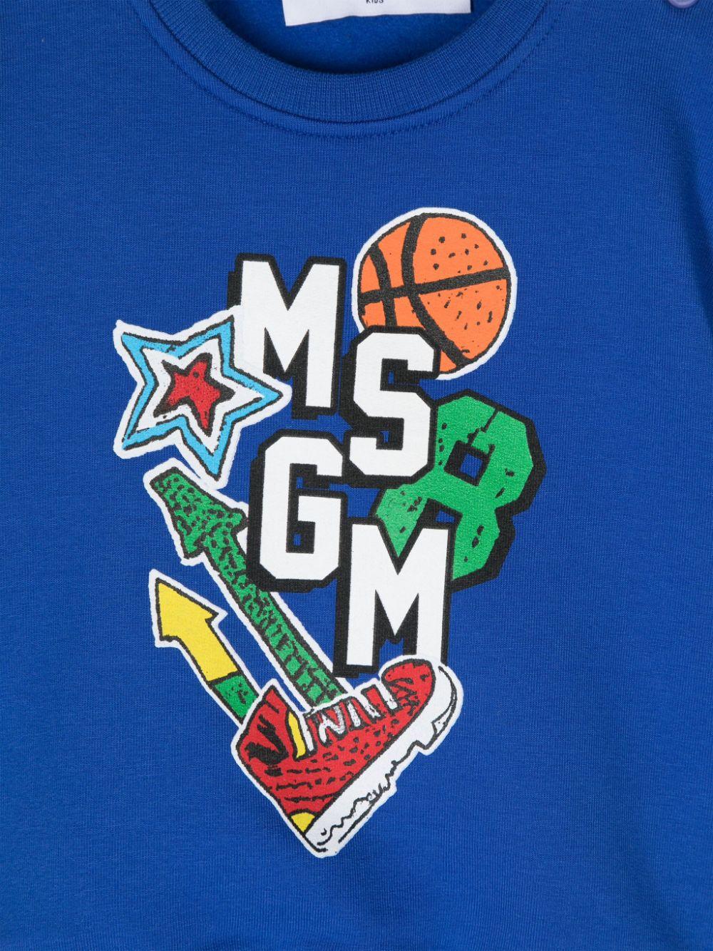 Felpa per neonato MSGM Kids blu con bottoni sulle spalle e stampa del logo - Rubino Kids