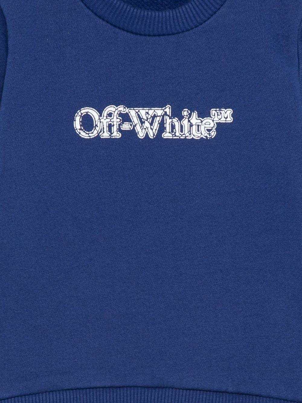 Felpa per neonato Off - White Kids blu con logo stampato e striscie diagonali sulle maniche - Rubino Kids