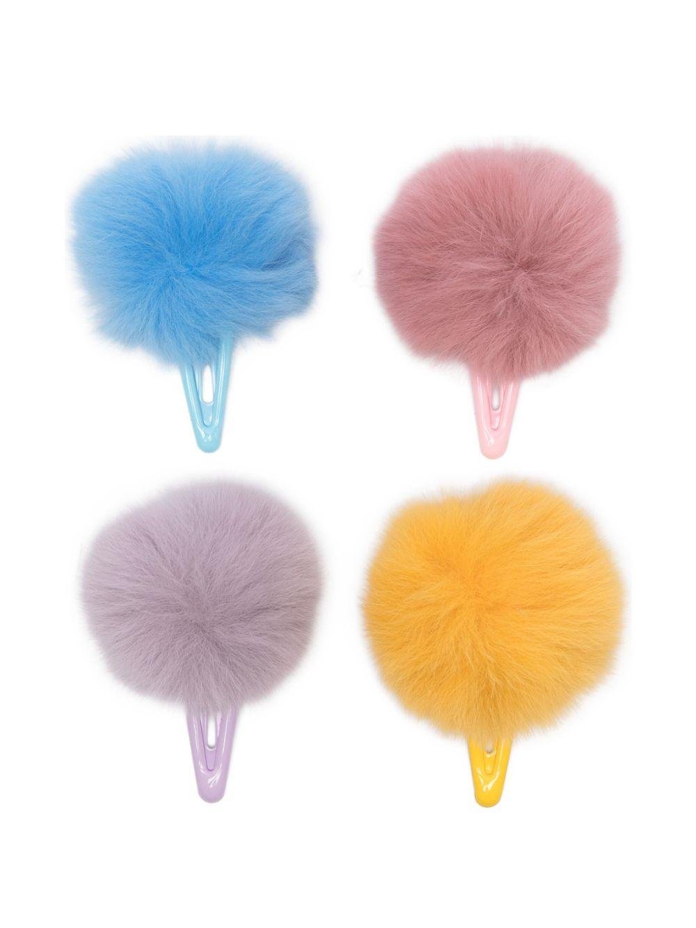 Fermagli per capelli per bambina Monnalisa multicolore con pompon (set di quattro) - Rubino Kids