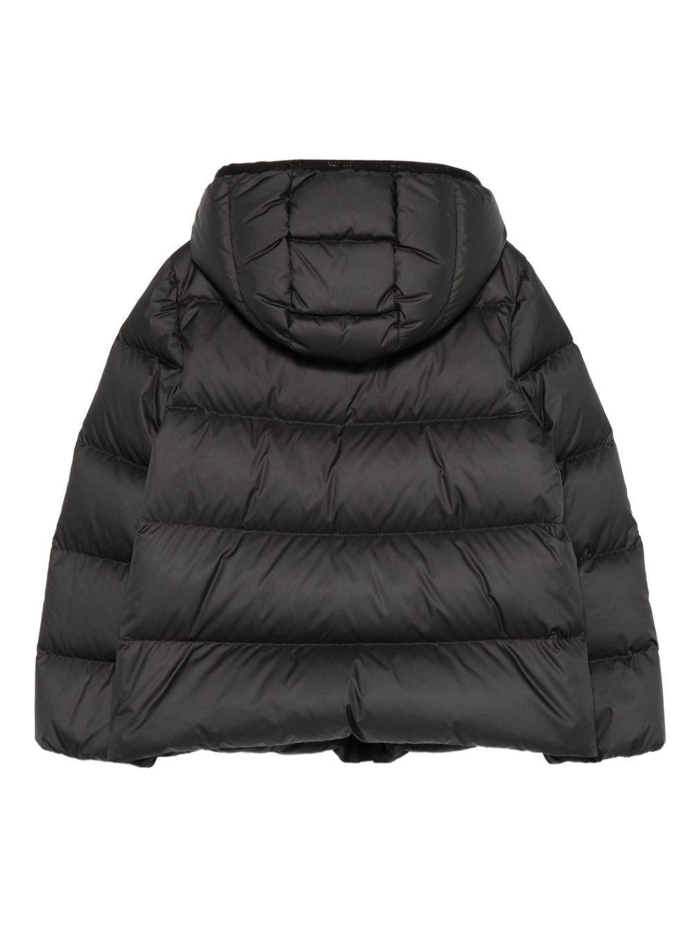 Giacca Beulah per bambina Moncler Enfant nera con cappuccio - Rubino Kids