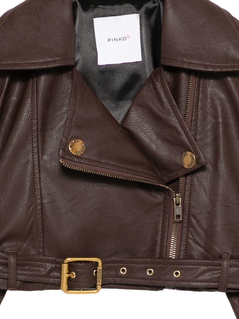 Giacca Chiodo per bambina Pinko Kids marrone con cintura - Rubino Kids