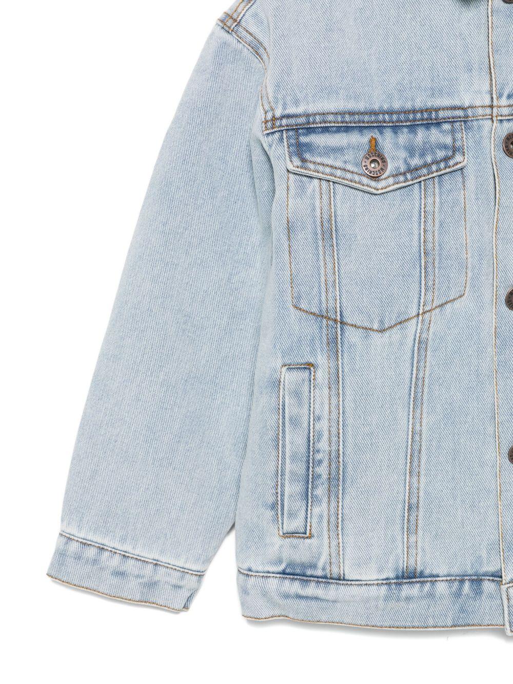 Giacca di jeans per bambino Moschino Kids in denim con colletto in pelliccia - Rubino Kids