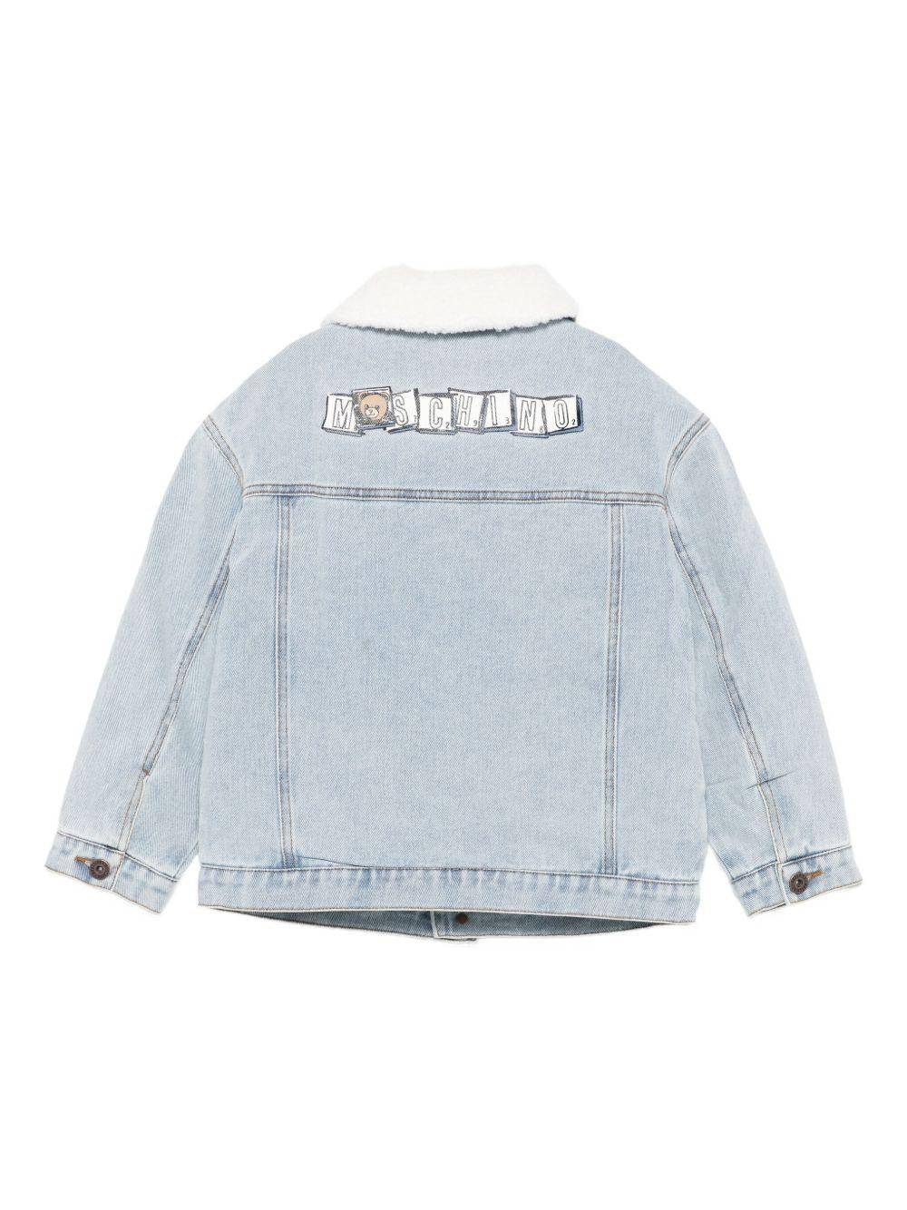 Giacca di jeans per bambino Moschino Kids in denim con colletto in pelliccia - Rubino Kids