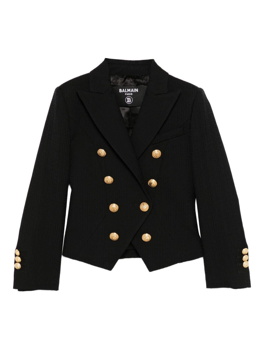 Giacca doppiopetto per bambina Balmain Kids nera con bottoni dorati - Rubino Kids