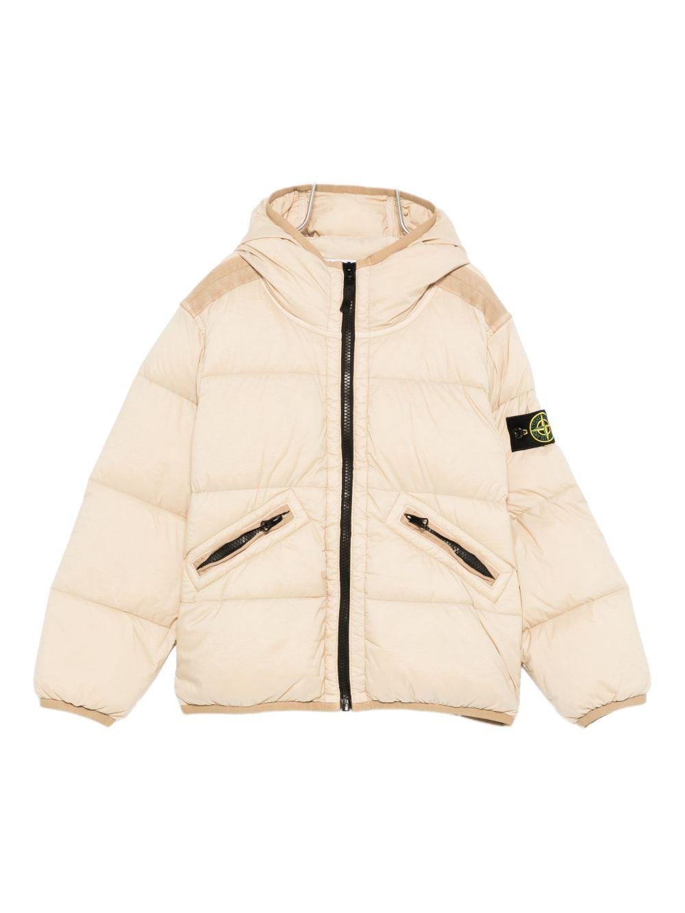 Giacca imbottita per bambino Stone Island Junior beige con cappuccio - Rubino Kids