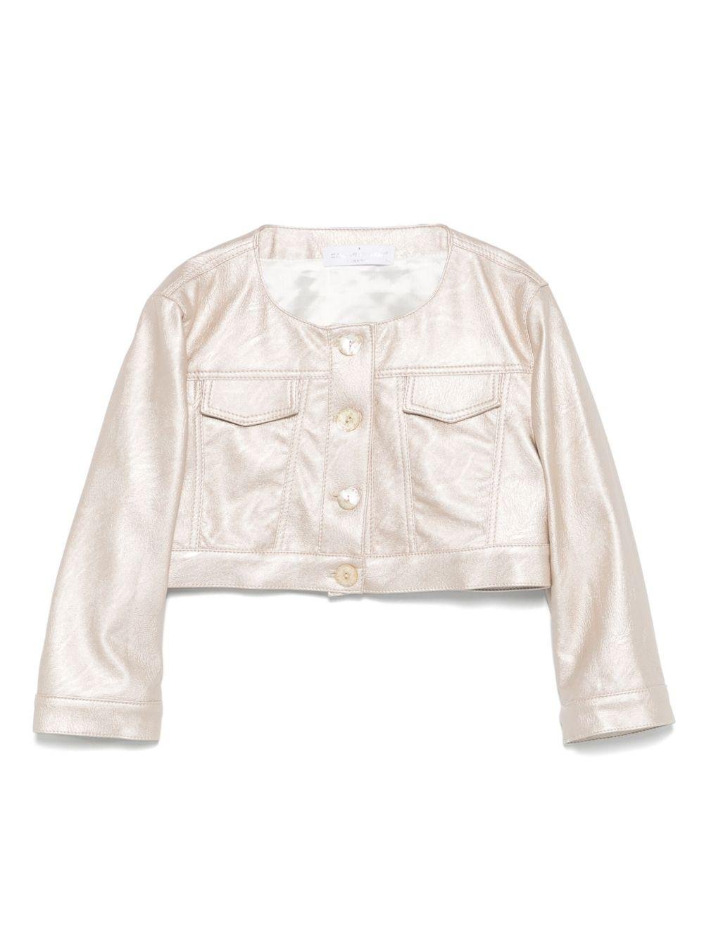 Giacca per bambina Colorichiari beige modello crop senza colletto - Rubino Kids