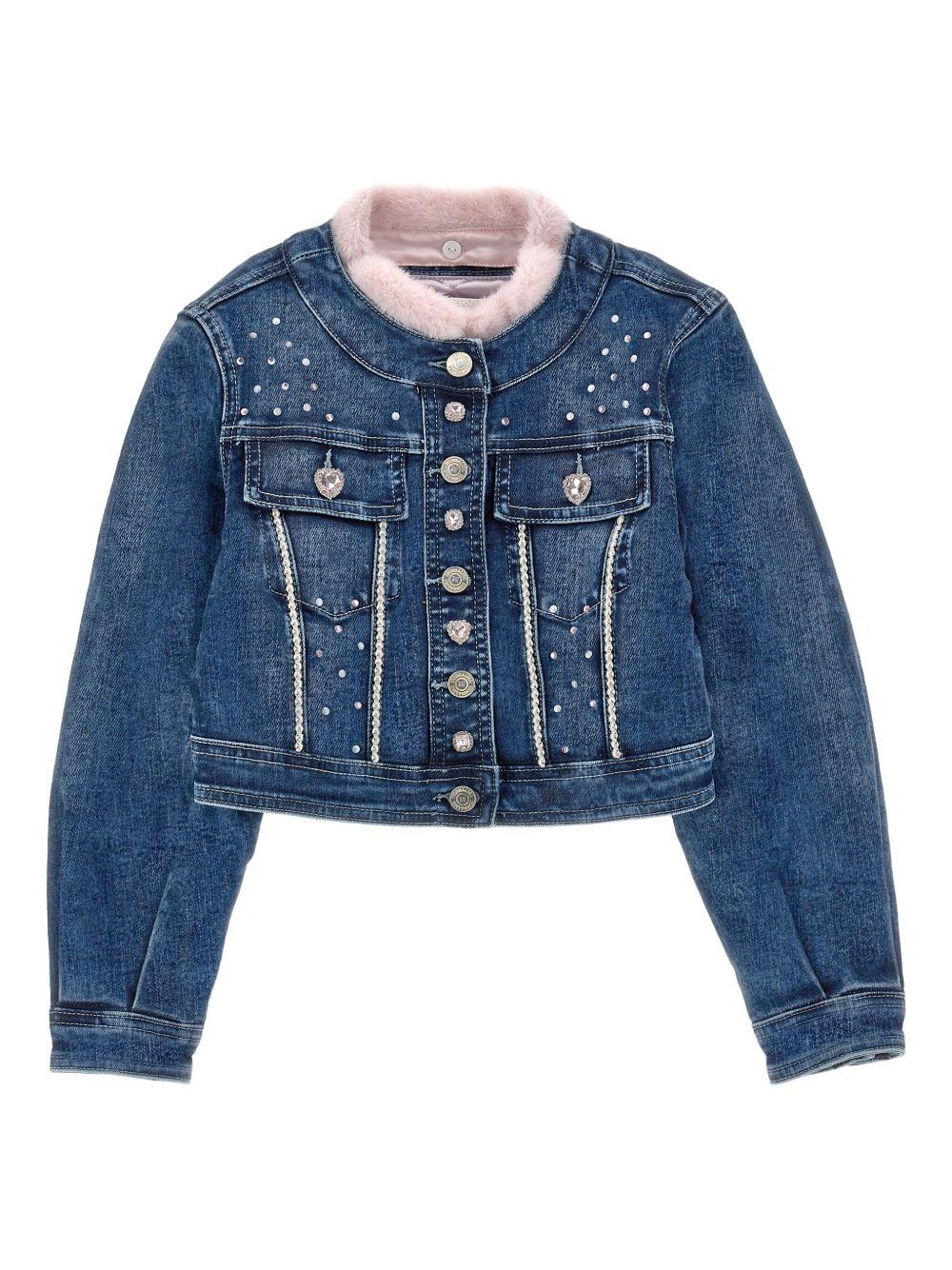 Giacca per bambina Monnalisa in denim con cristalli - Rubino Kids