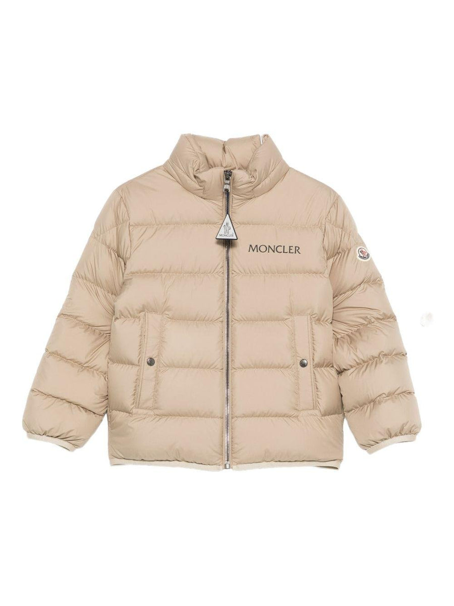 Moncler Enfant beige boys' jacket with MONCLER ENFANT logo print