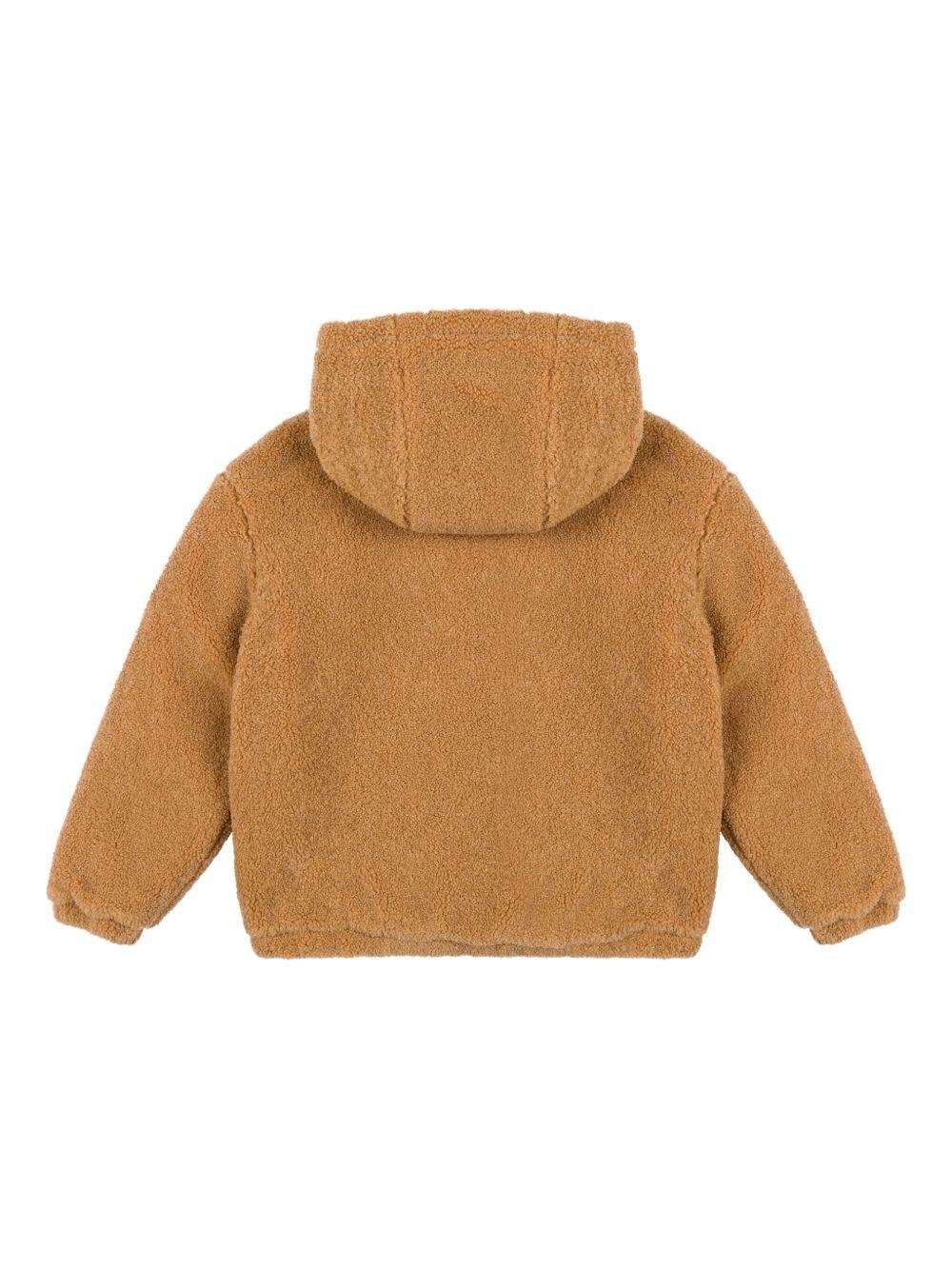 Giacca per bambino Moschino Kids marrone in pelliccia sintetica con cappuccio - Rubino Kids