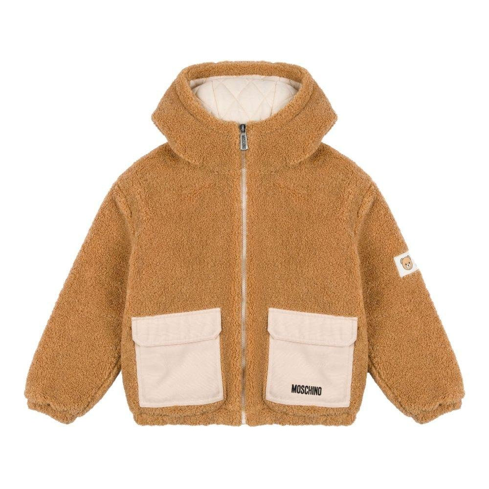 Giacca per bambino Moschino Kids marrone in pelliccia sintetica con cappuccio - Rubino Kids