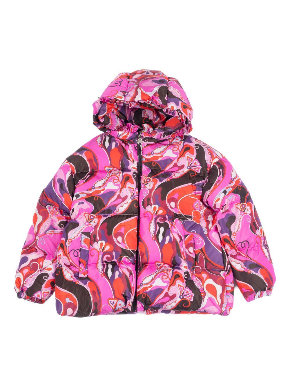 Giacca trapuntata per bambina Emilio Pucci Junior rosa con cappuccio - Rubino Kids
