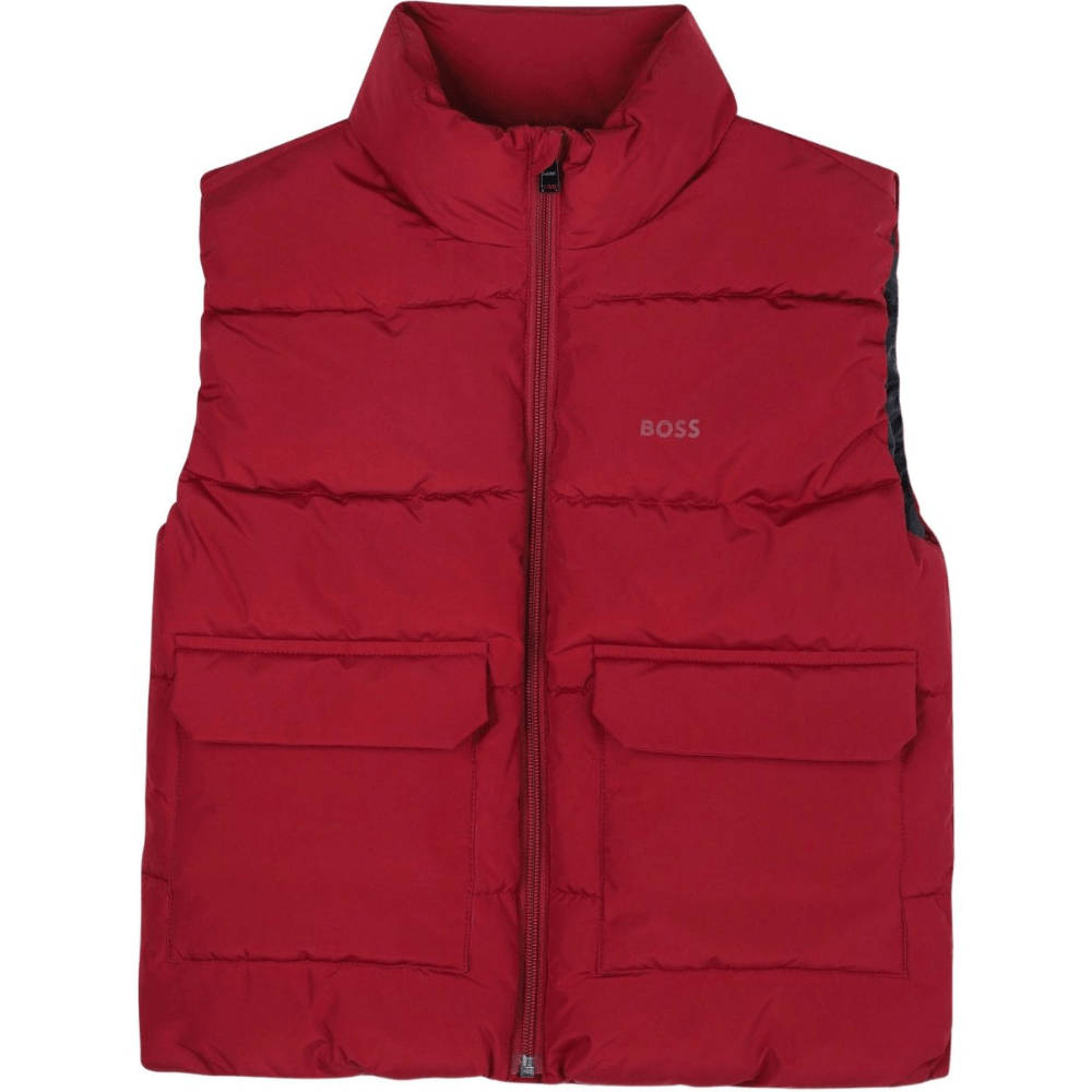 Gilet imbottito per bambino BOSS Kids rosso con colletto rialzato - Rubino Kids
