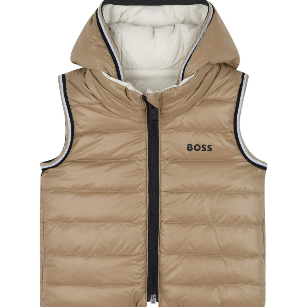 Gilet per bambino Boss Kids beige con design con cappuccio - Rubino Kids