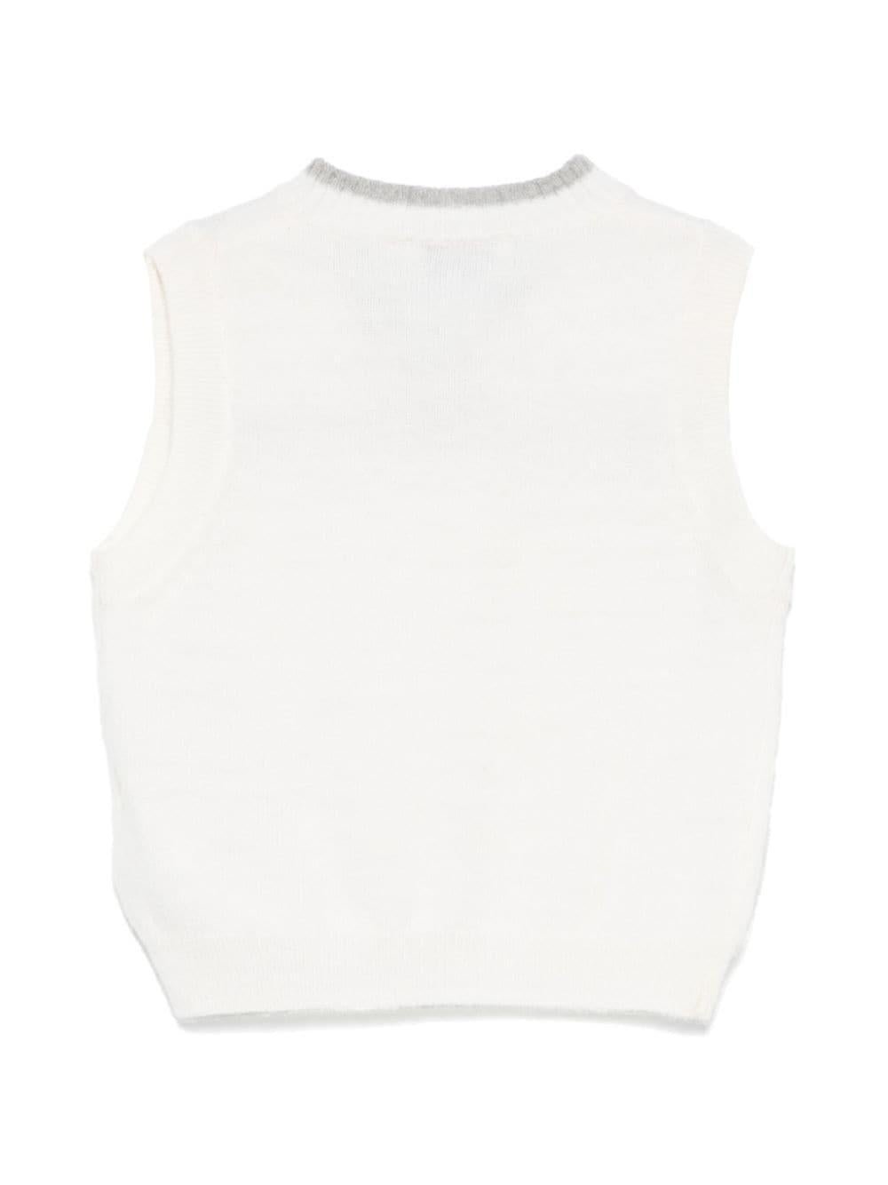 Gilet per neonato Il Gufo bianco in lana vergine con bordo grigio - Rubino Kids