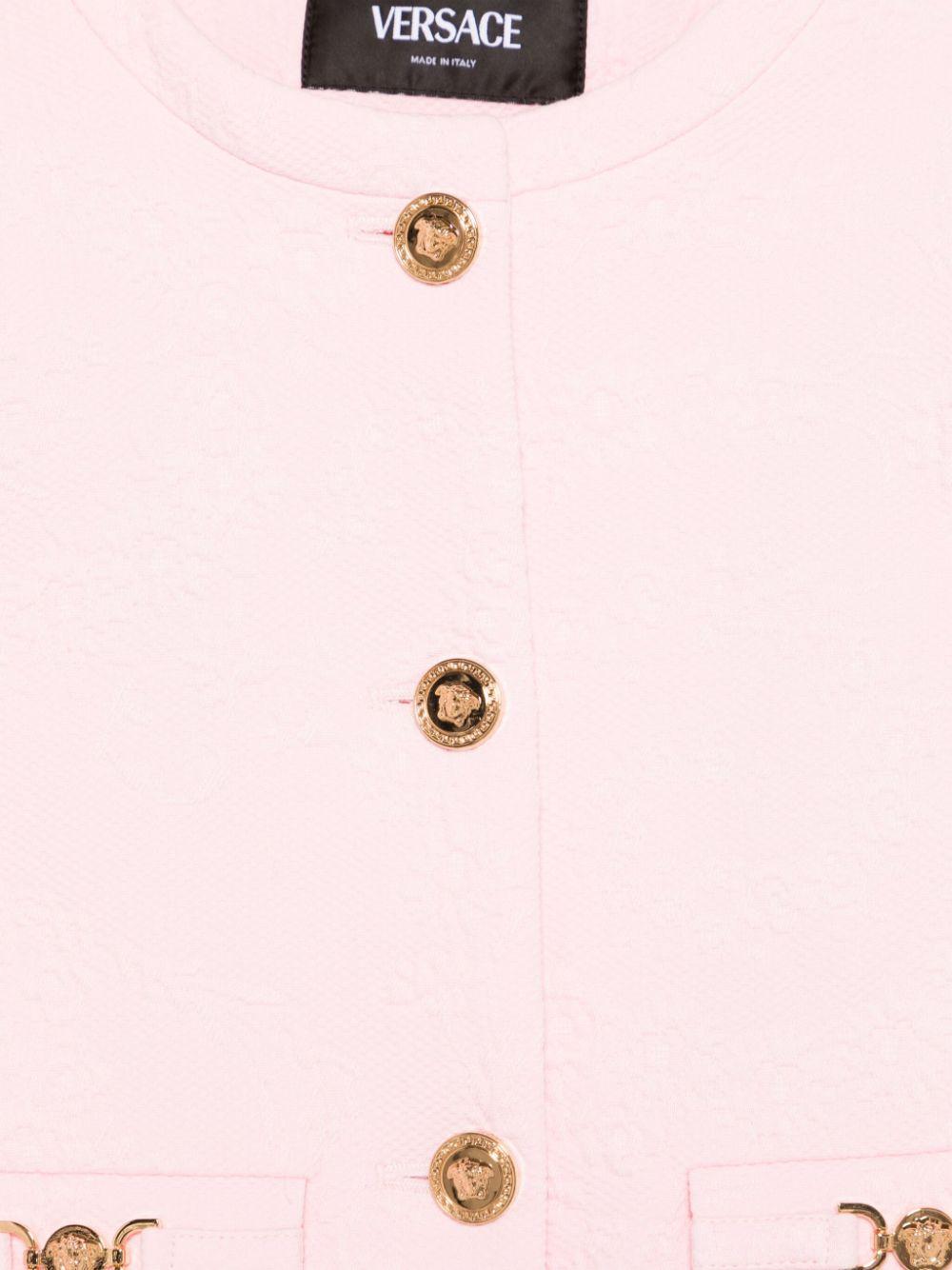 Giubbino jaquard floreale per bambina Versace Kids rosa con maniche lunghe - Rubino Kids