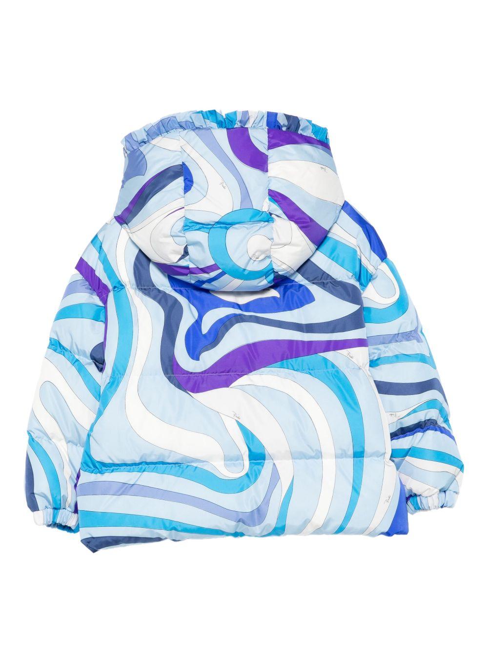 Giubbino per bambina Emilio Pucci Junior azzurro con stampa Marmo - Rubino Kids