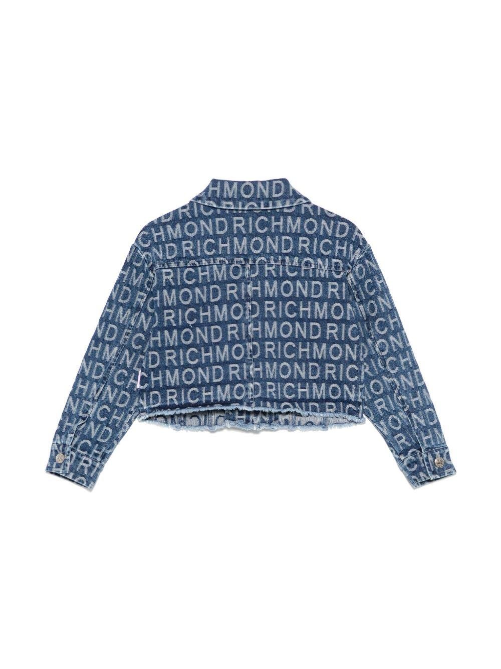 Giubbino per bambina John Richmond Junior in denim con logo jacquard - Rubino Kids