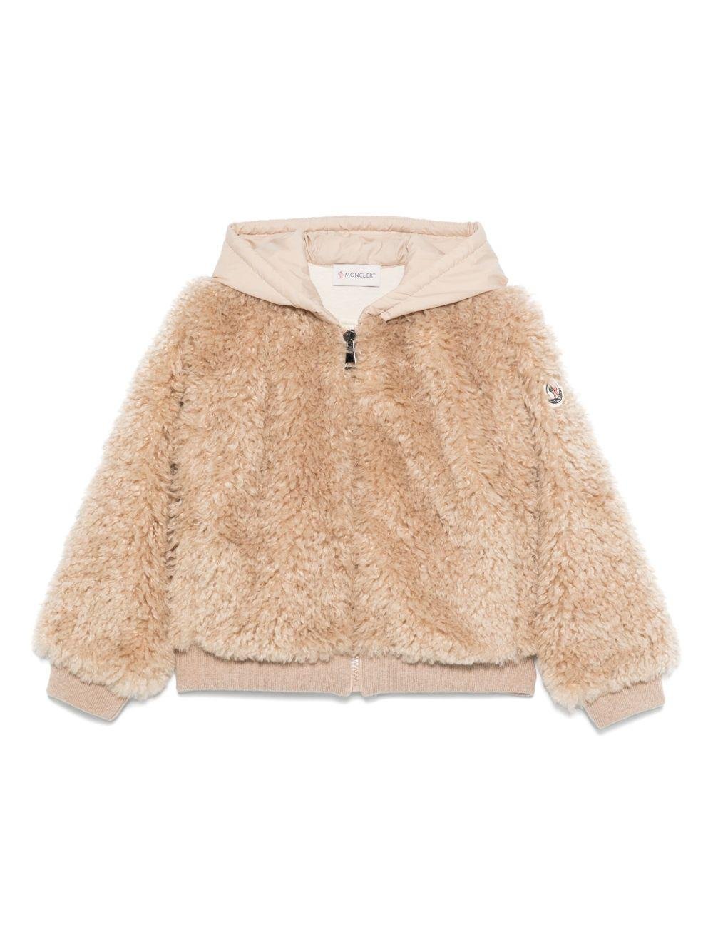 Giubbino per bambina Moncler Enfant beige in shearling con chiusura frontale con zip - Rubino Kids
