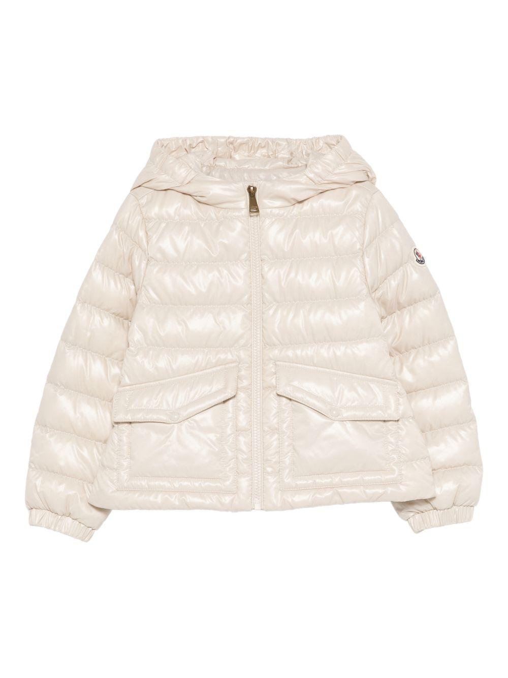 Giubbino per bambina Moncler Kids bianco con cappuccio - Rubino Kids