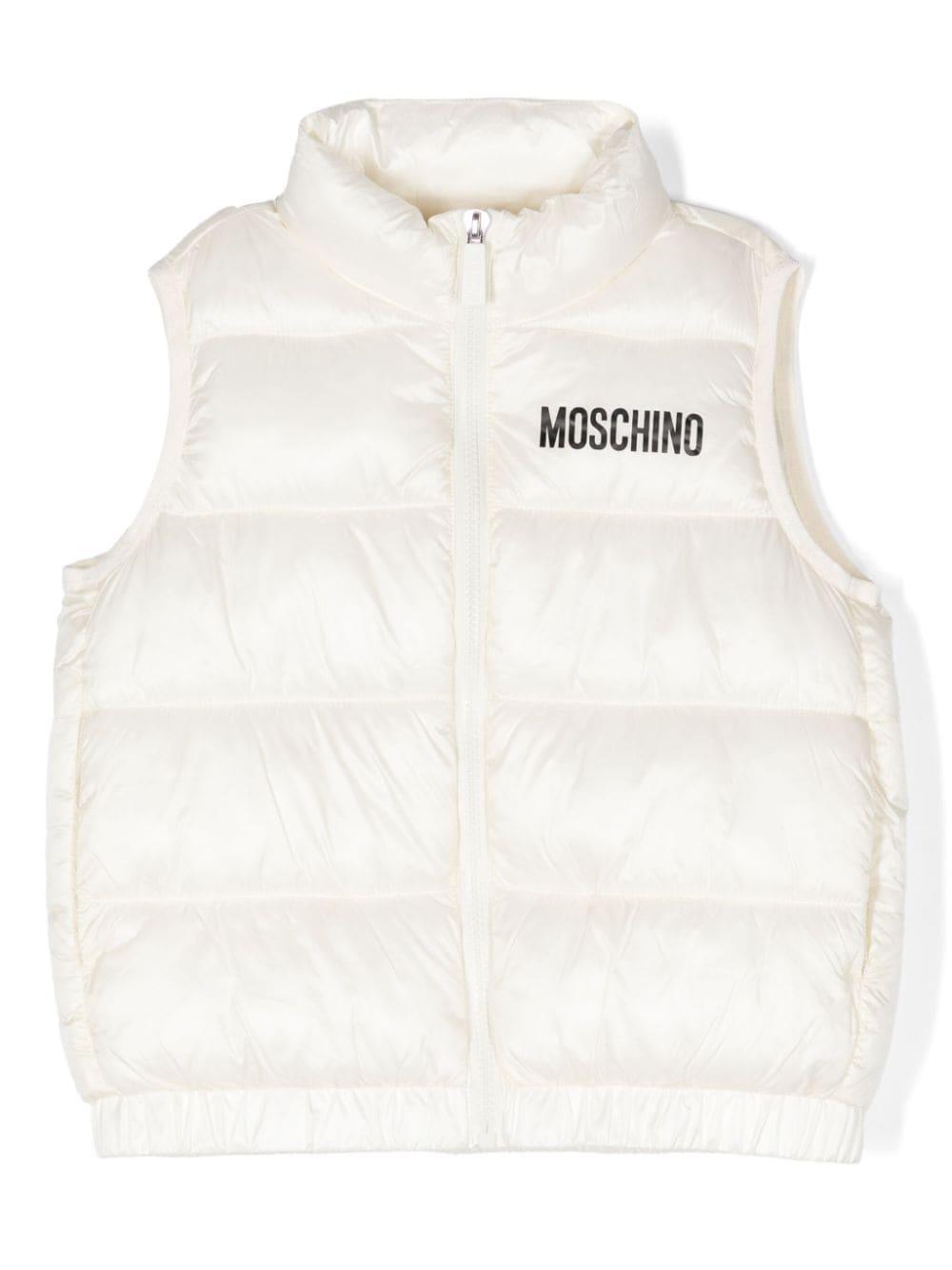 Giubbino per bambino Moschino Kids bianco smanicato con stampa sul davanti - Rubino Kids
