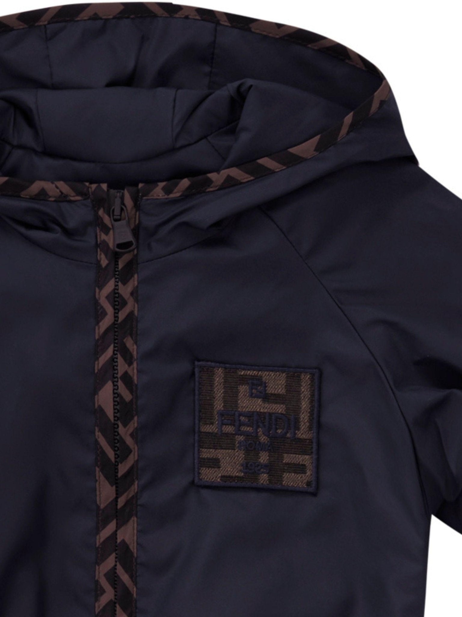 Giubbino per neonato Fendi Kids blu con toppa quadrata con logo FF - Rubino Kids