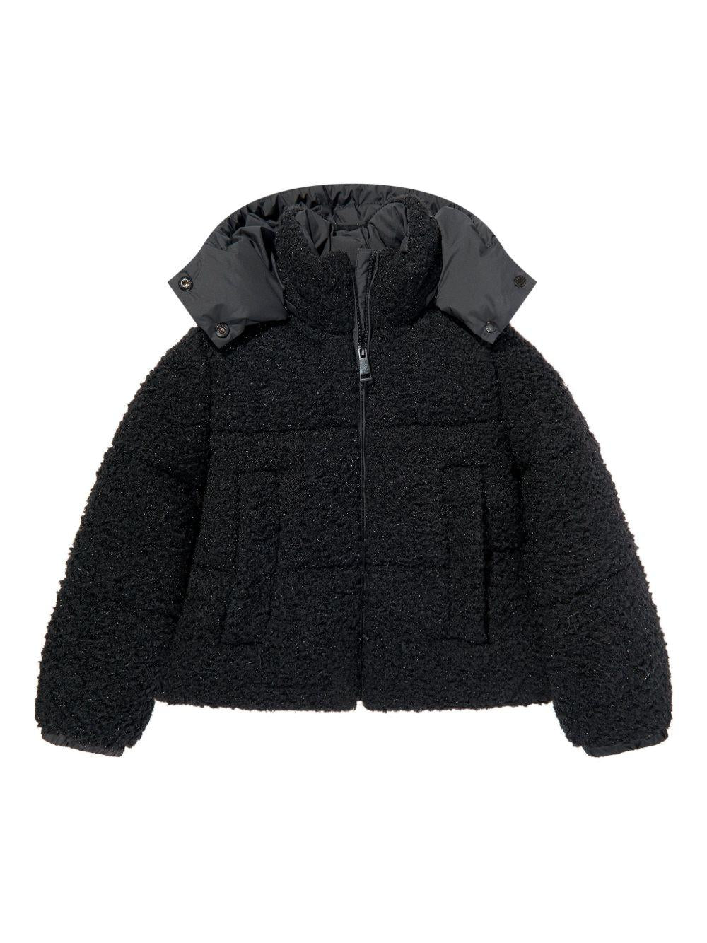 Giubbino Zambaga per bambina Moncler Enfant nero con texture teddy - Rubino Kids