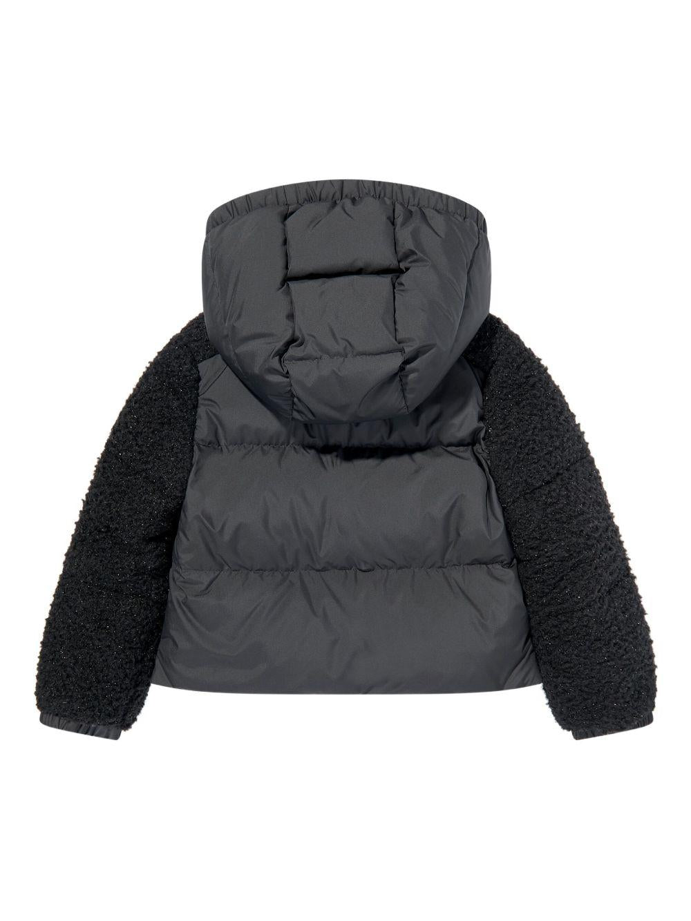 Giubbino Zambaga per bambina Moncler Enfant nero con texture teddy - Rubino Kids