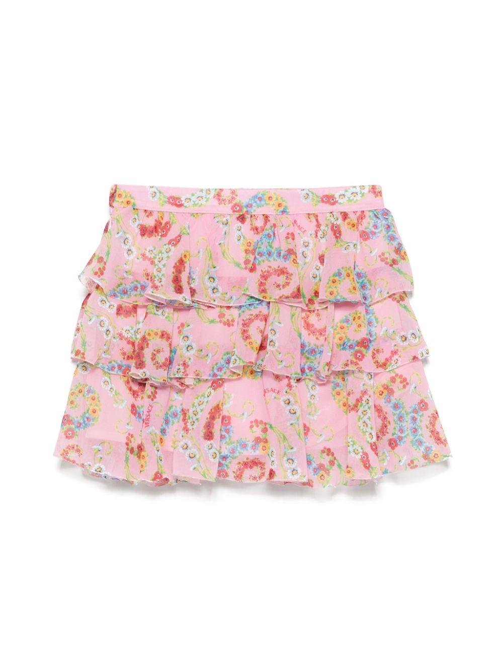 Gonna con stampa floreale per bambina Versace Kids rosa con cerniera - Rubino Kids
