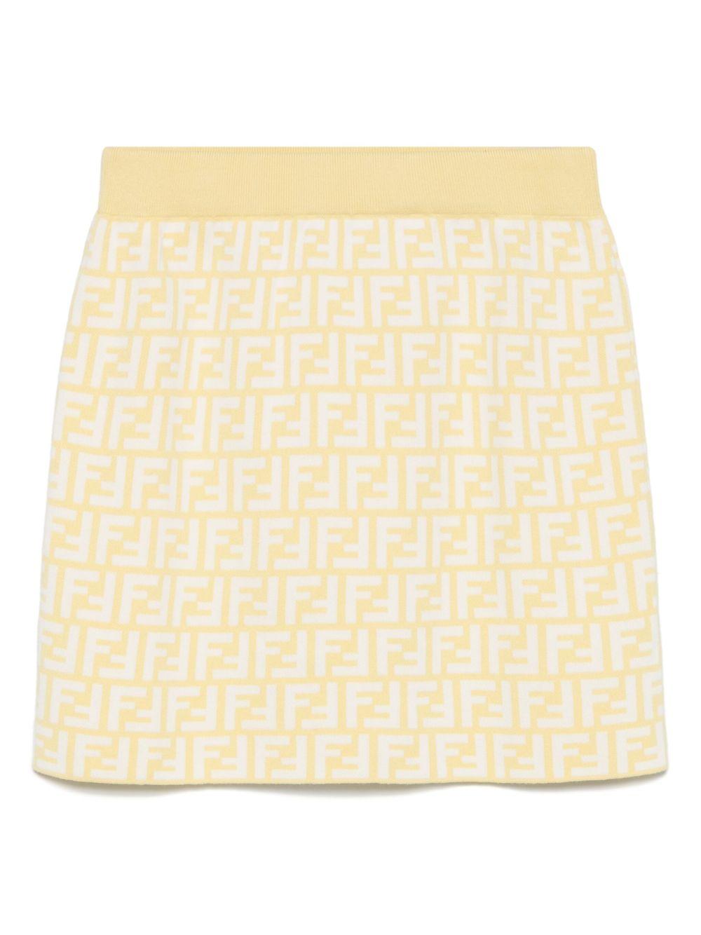 Gonna in maglia per bambina Fendi Kids giallo con monogramma FF all - over - Rubino Kids
