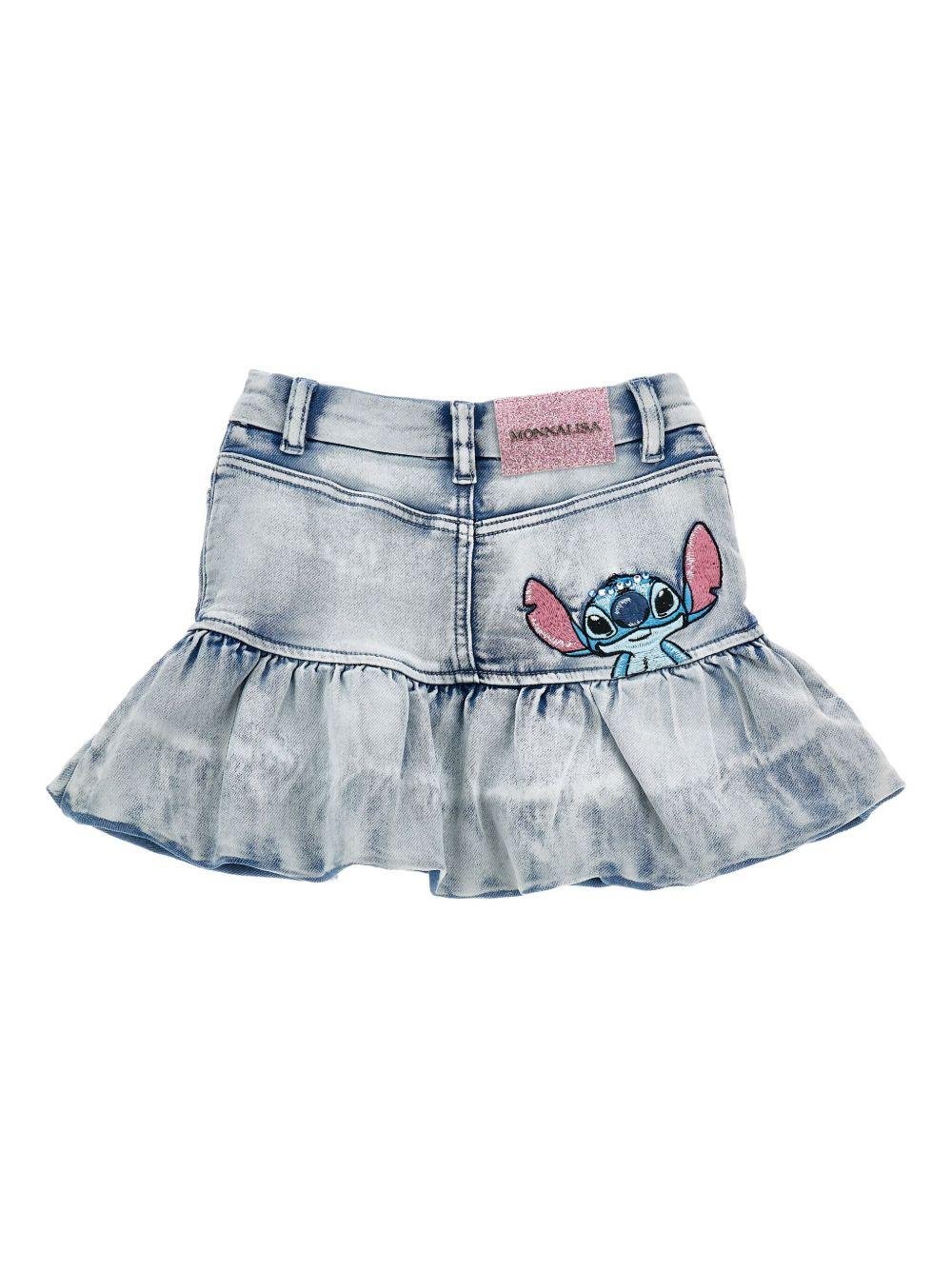Gonna per bambina Disney x Monnalisa in denim Stitch con ruches - Rubino Kids