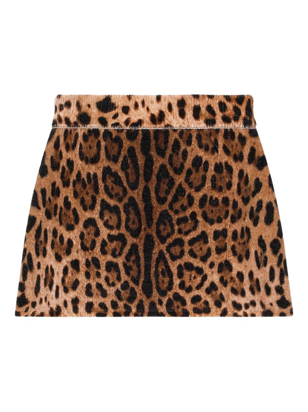 Gonna per bambina Dolce & Gabbana Kids marrone con stampa leopardata - Rubino Kids