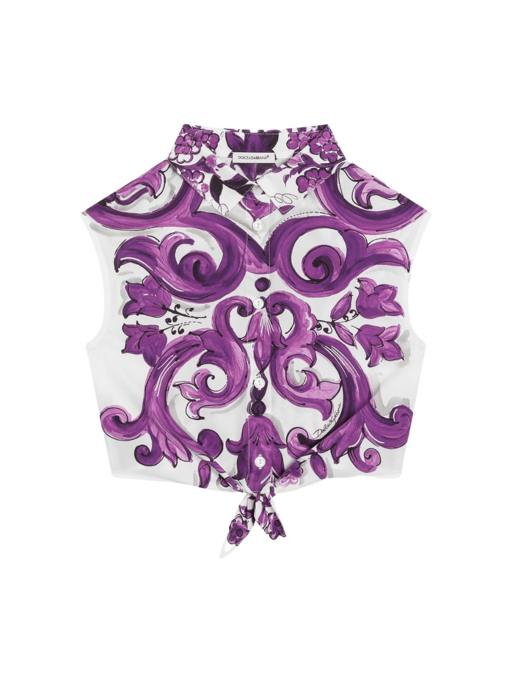 Gonna per bambina Dolce & Gabbana Kids viola in popeline con stampa maioliche - Rubino Kids