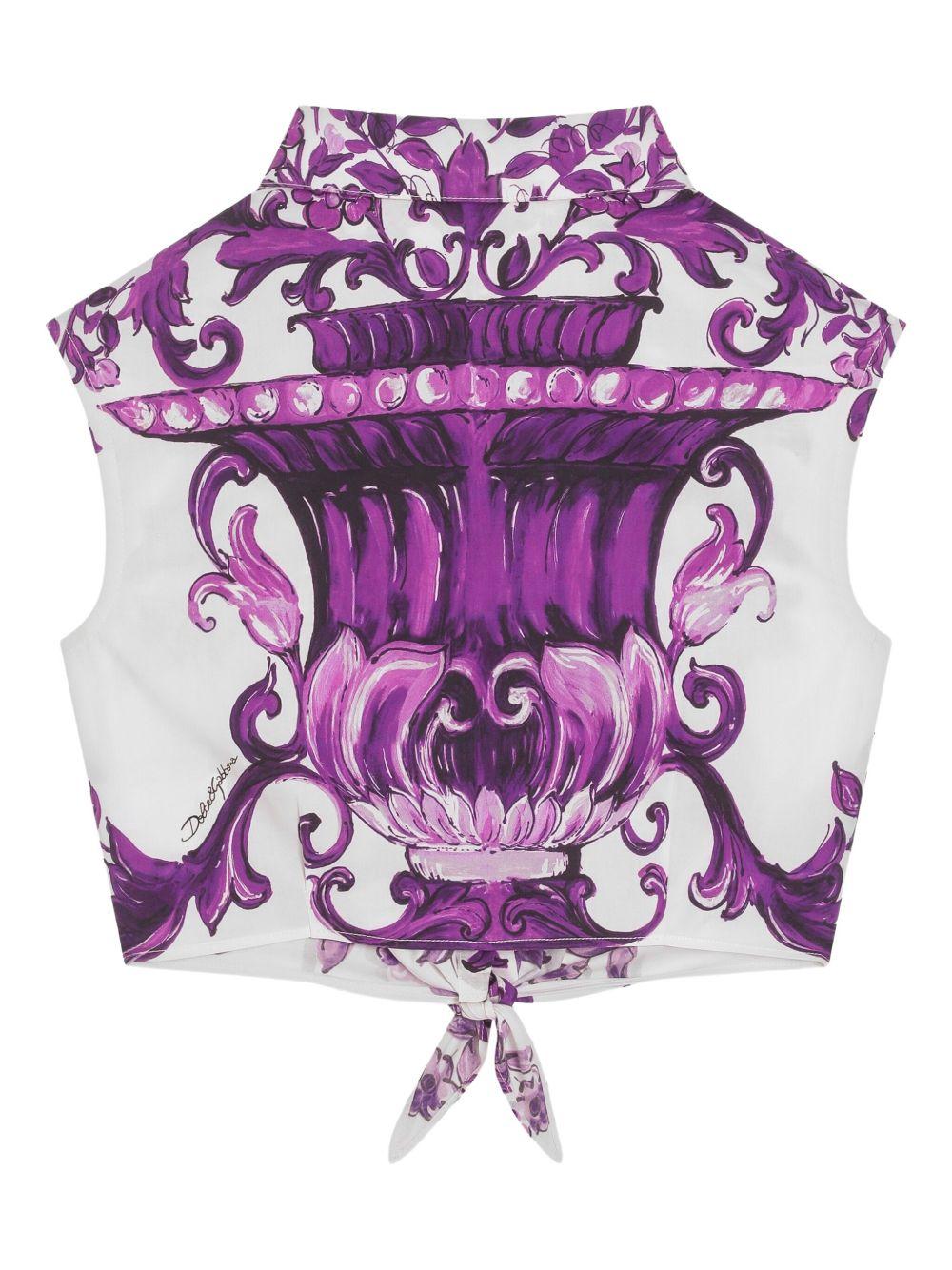 Gonna per bambina Dolce & Gabbana Kids viola in popeline con stampa maioliche - Rubino Kids