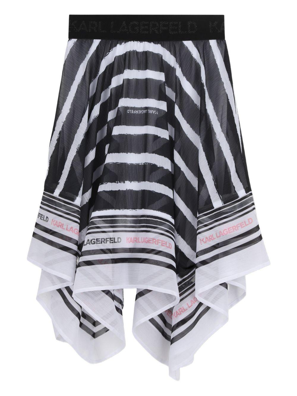 Gonna per bambina Karl Lagerfeld Kids bianca e nera asimmetrica a righe - Rubino Kids