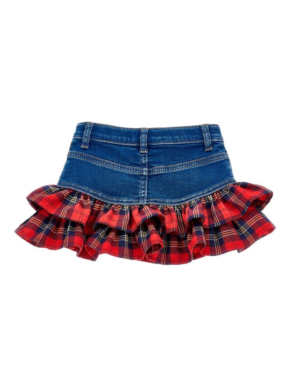Gonna per bambina Monnalisa in denim con inserti tartan - Rubino Kids