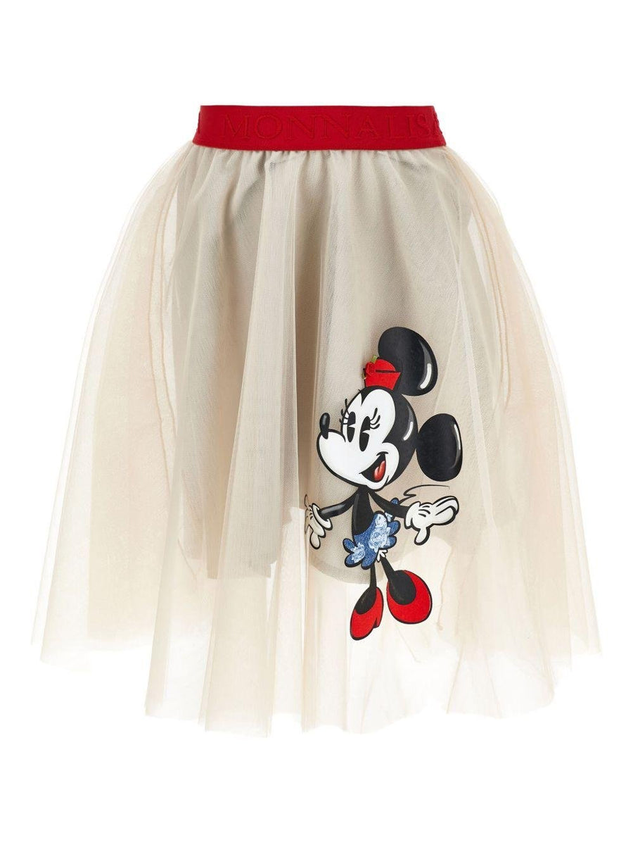 Gonna per bambina Monnalisa x Disney beige con stampa Minnie Mouse