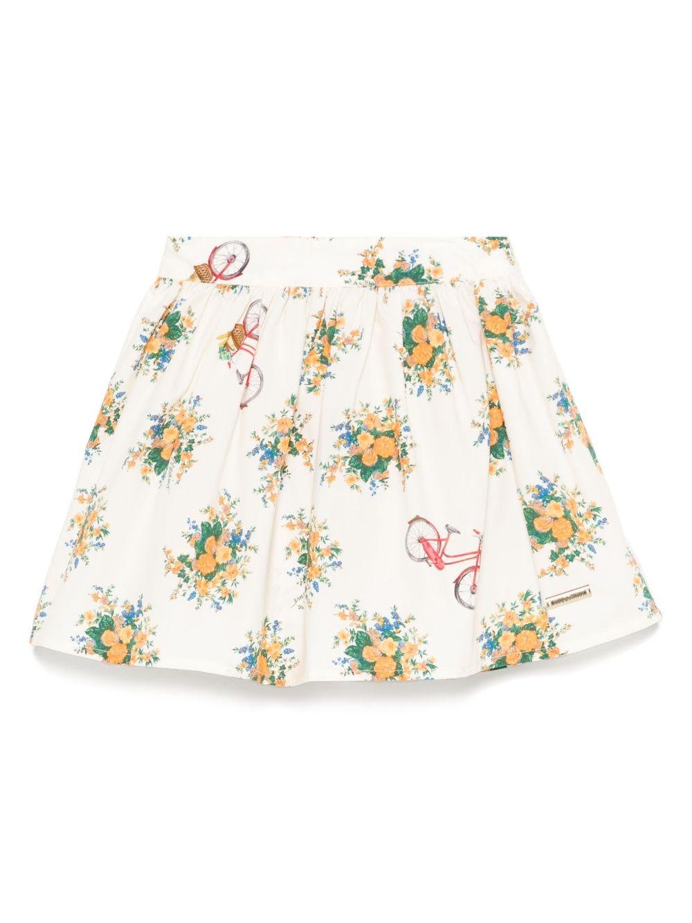 Gonna per bambina Moschino Kids a fiori con placca con logo - Rubino Kids